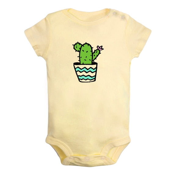 Nature Cactus Pattern Rompers For Babies, Newborn Baby Unisex Bodysuits, Infant Jumpsuits, Toddler 0-24 Months Kids One-Piece Oufits (Yellow, 12-18 Months)