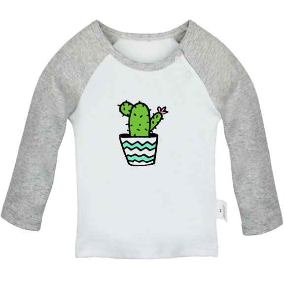 Nature Cactus Pattern T shirt For Baby, Newborn Babies T-shirts, Infant Tops, 0-24M Kids Graphic Tees Clothing (Long Gray Raglan T-shirt, 6-12 Months)
