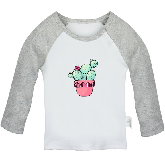 Nature Cactus Pattern T shirt For Baby, Newborn Babies T-shirts, Infant Tops, 0-24M Kids Graphic Tees Clothing (Long Gray Raglan T-shirt, 6-12 Months)