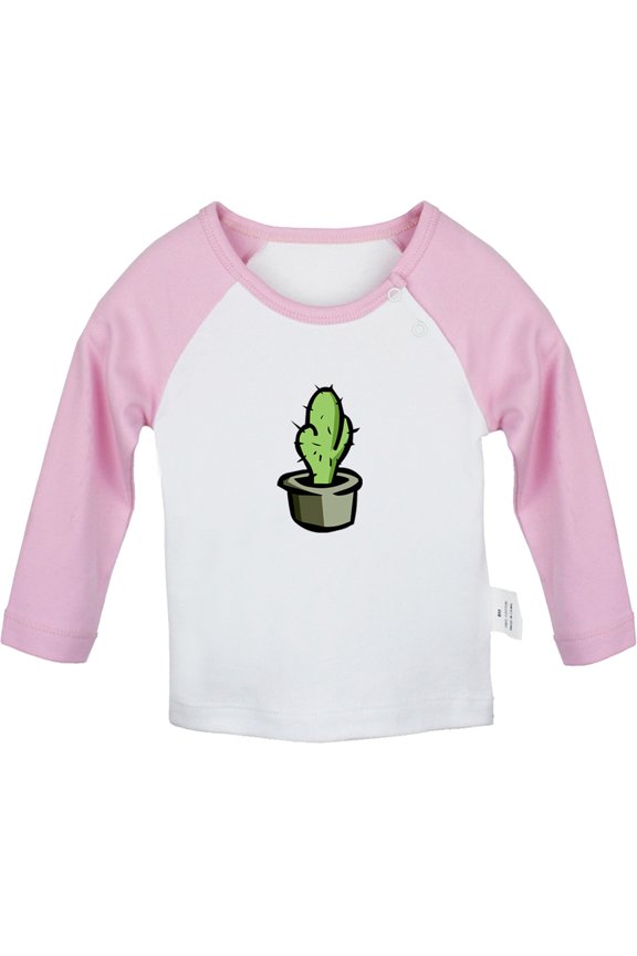 Nature Cactus Pattern T shirt For Baby, Newborn Babies T-shirts, Infant Tops, 0-24M Kids Graphic Tees Clothing (Long Pink Raglan T-shirt, 0-6 Months)