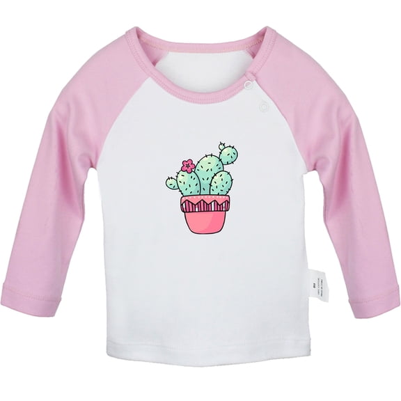 Nature Cactus Pattern T shirt For Baby, Newborn Babies T-shirts, Infant Tops, 0-24M Kids Graphic Tees Clothing (Long Pink Raglan T-shirt, 6-12 Months)