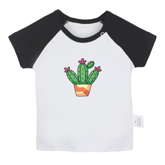 Nature Cactus Pattern T shirt For Baby, Newborn Babies T-shirts, Infant Tops, 0-24M Kids Graphic Tees Clothing (Short Black Raglan T-shirt, 6-12 Months)