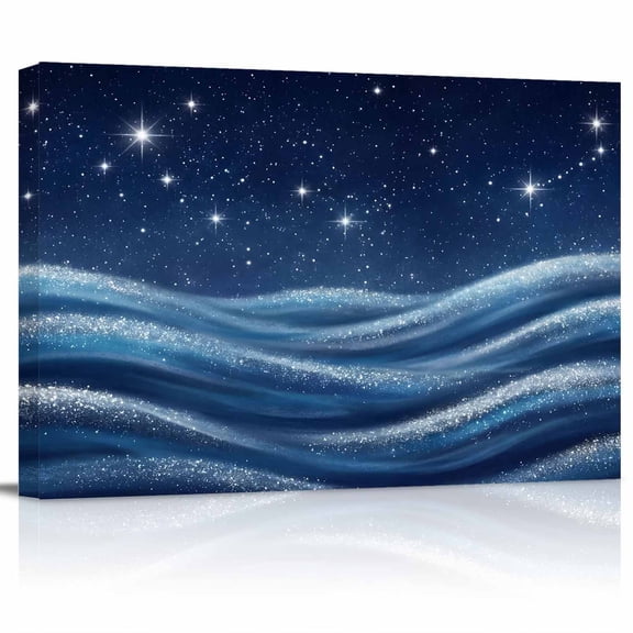 Nature Canvas Print Wall Art Romantic Starry Sky Artistic Gradient Blue Swirl Wave Pictures Painting Morden Artwork for Living Room Bedroom, Ready to Hang - 12"x16"