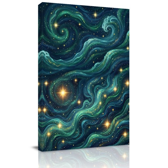Nature Canvas Wall Art for Living Room, Fantasy Starry Sky Romantic Mystic Cosmic Vortex Bright Star Wall Decor Framed Artwork Pictures Ready to Hang for Bedroom Office Home Decor