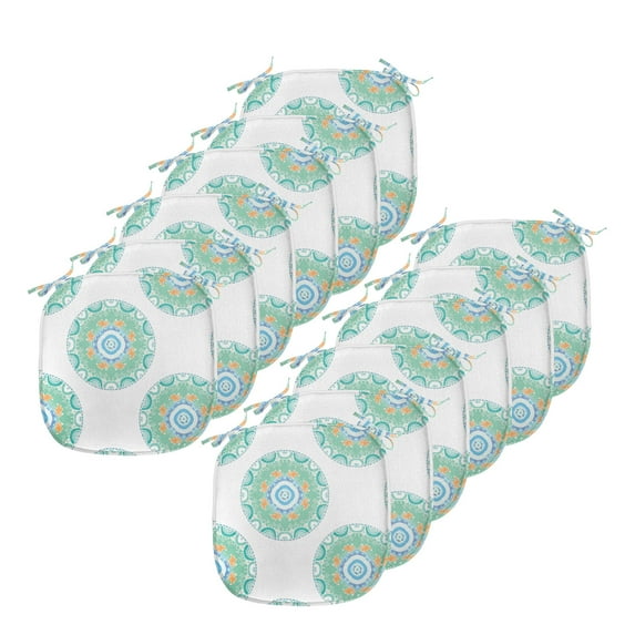 Nature Chair Seating Cushion Set of 12, Foxes in the Forest in Round Mandala Style Patterns Playroom Summer Theme, Seat Pads for Office with Anti-slip Backing, 16"x16", Green Orange, by Ambesonne