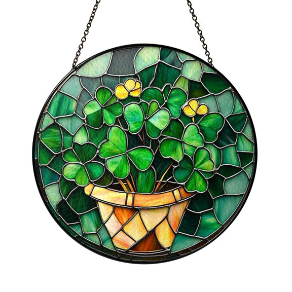 Nature Clover Leaf Pattern Stained Glass Style Window Hanging