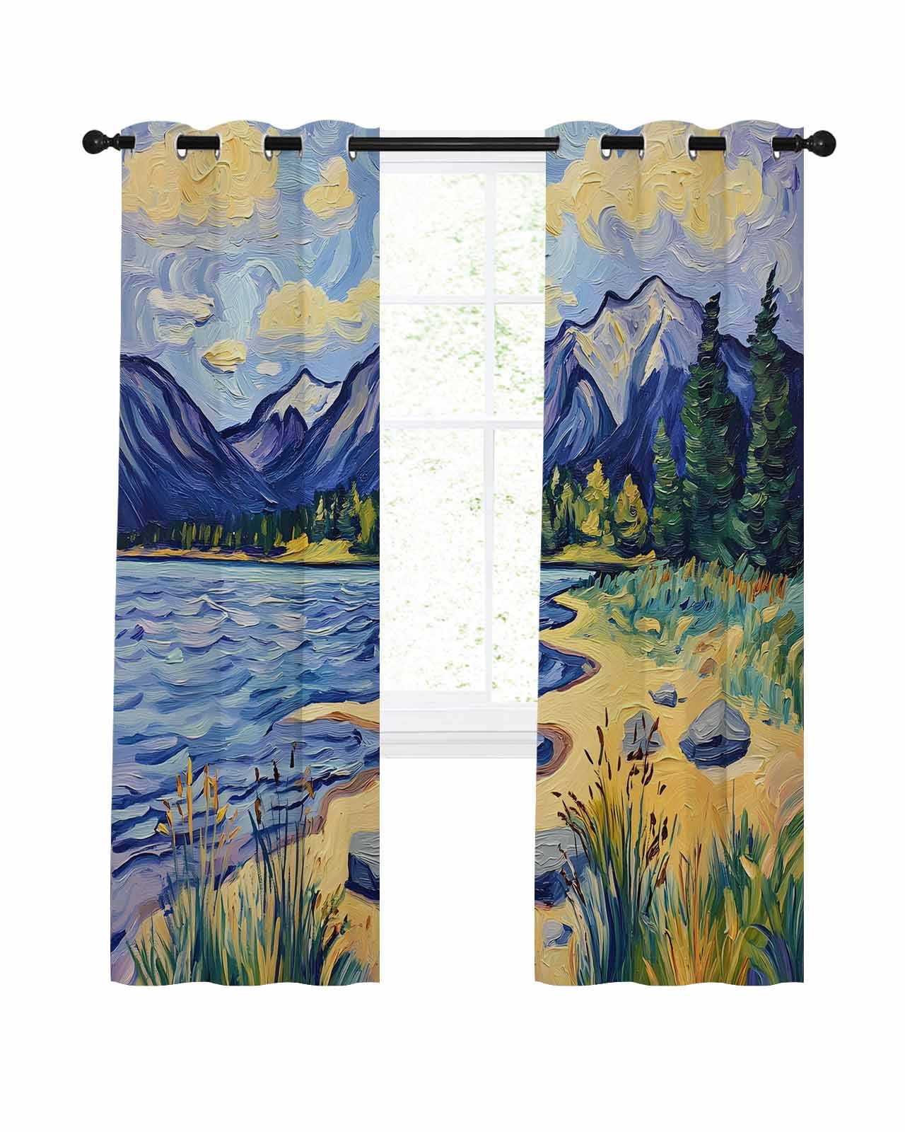 Nature Coastal Blackout Curtains 63 Inches Length, Abstract Oil ...