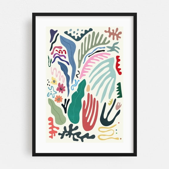 Nature Color - Illustration Abstract Modern Art Floral Botanical Geometric Pattern Whimsical Black Framed Wall Art Print 5 x 7 inches