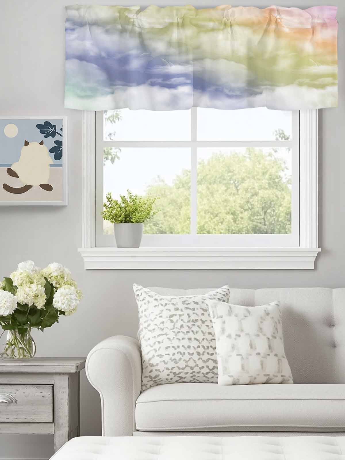 Multicolor Valance Nature Colored Clouds Valances for Windows,Rod Pocket Valance for ...