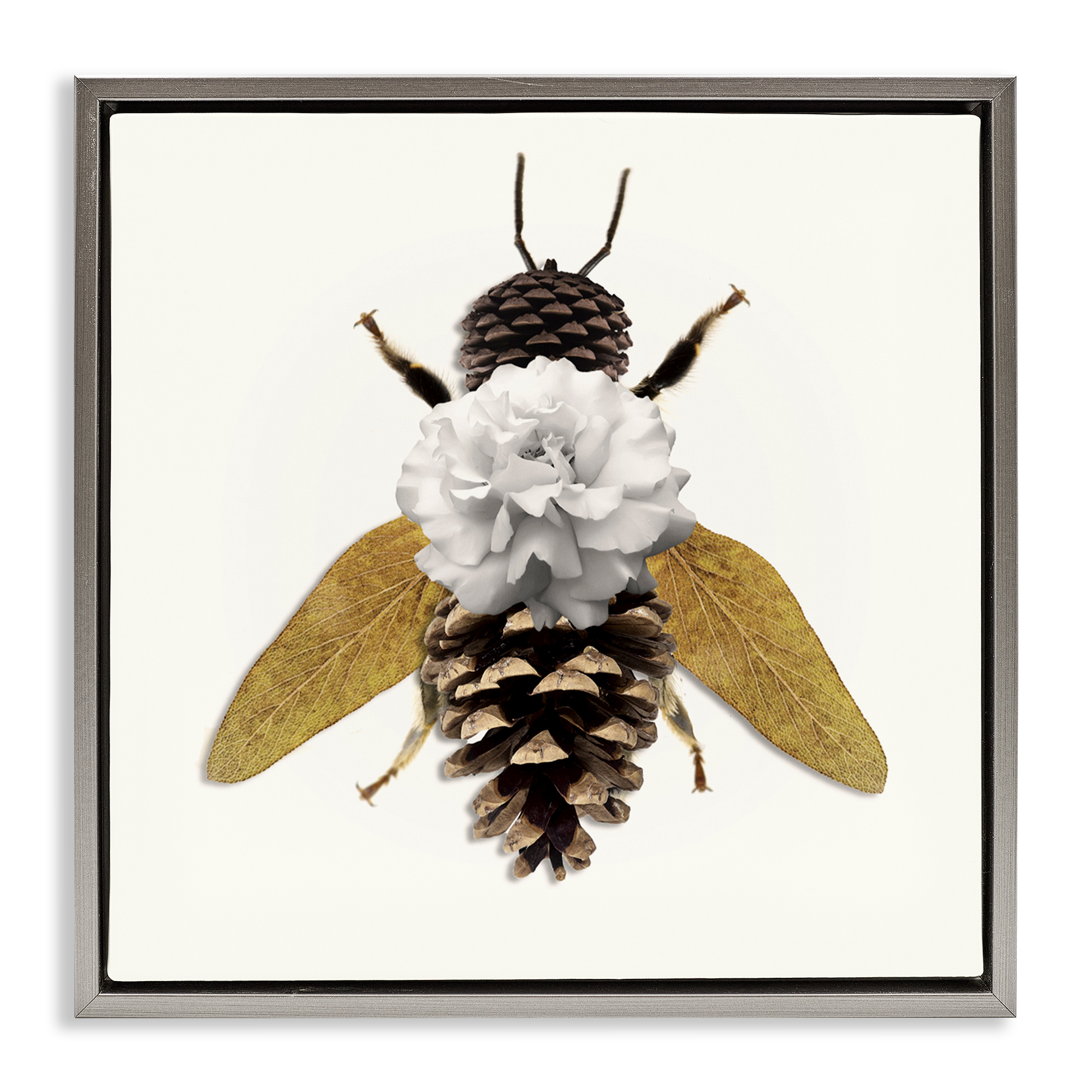 Nature Constructed Bee Gray Framed Floater Canvas Wall Art, design by Sasha