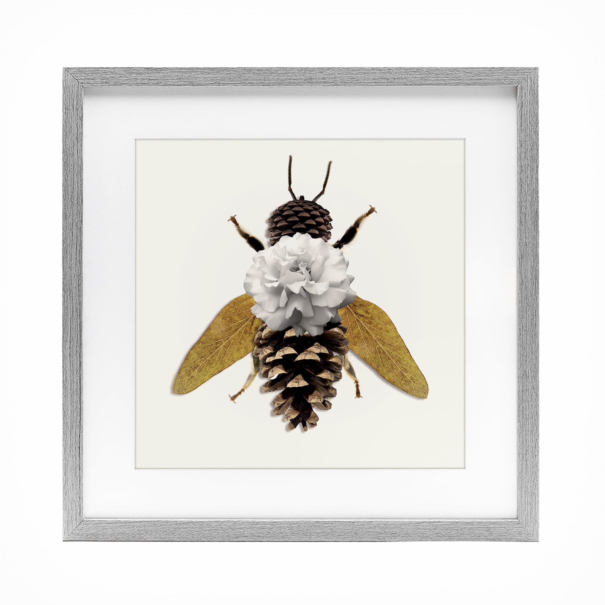 Nature Constructed Bee Gray Framed Print Under Glass, design by Sasha