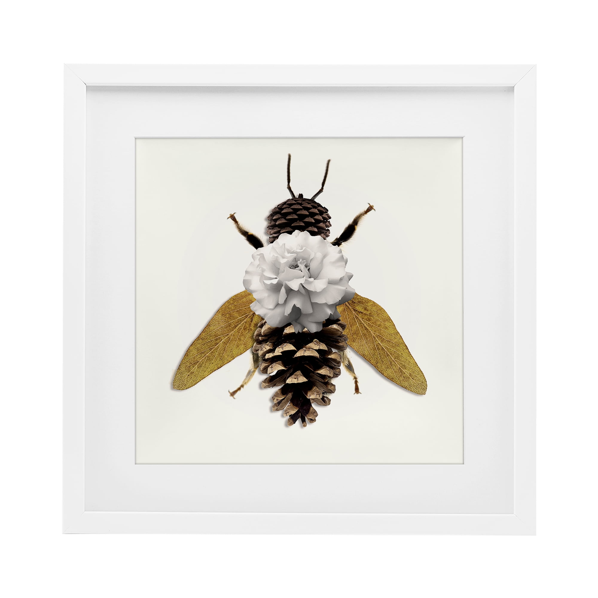 Nature Constructed Bee White Framed Print Under Glass, design by Sasha