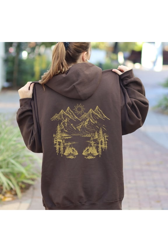 Nature Core Hoodie, Cottagecore Clothing, Mountain Hiking Outfit, Y2K Style, Forestcore Aesthetic, Camping Gift, Adventurer Apparel Dark Chocolate