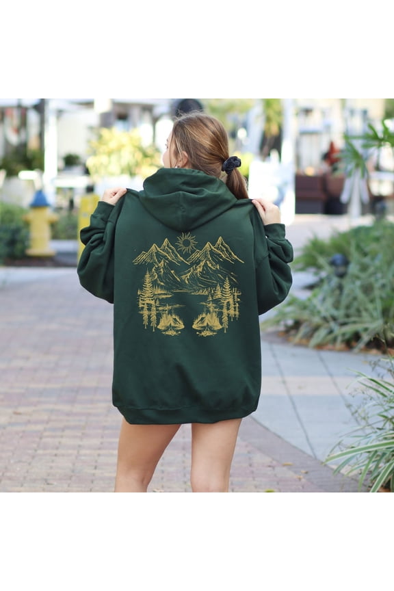 Nature Core Hoodie, Cottagecore Clothing, Mountain Hiking Outfit, Y2K Style, Forestcore Aesthetic, Camping Gift, Adventurer Apparel Forest Green
