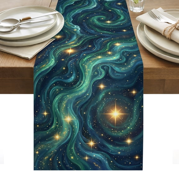 Nature Cotton Linen Table Runner Fantasy Starry Sky Romantic Mystic Cosmic Vortex Bright Star Dining Table Runners for Home Decor Party Dining Room Restaurant Kitchen Party 13" x 108"