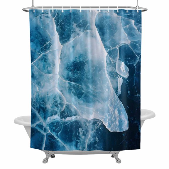 Nature Cracked Ice Shower Curtain, Minimalist Winter White Lake Waterproof Fabric Bathroom Shower Curtains Set with Hooks, 72 X 72 Inch Long