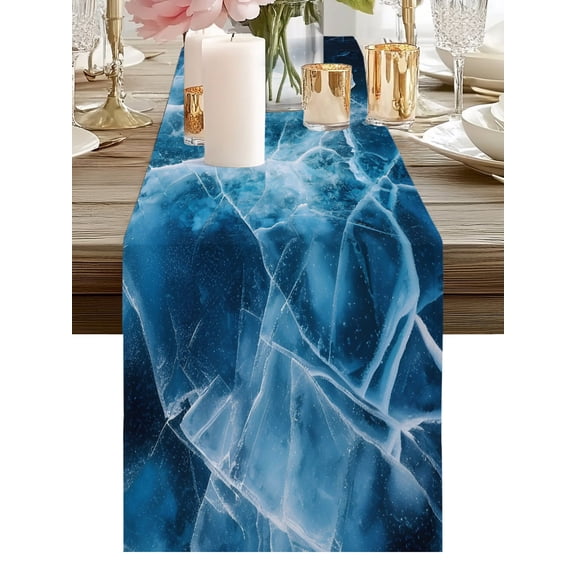Nature Cracked Ice Table Runners 36 Inches Long Minimalist Winter White Lake Kitchen Dining Table Runner Dresser Scarves for Party Coffee Holiday Party Decor