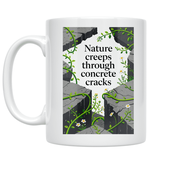 Nature Creeps Through Concrete Cracks - Urban Nature Enthusiast - 11 oz Ceramic Coffee Mug