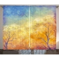thumbnail image 1 of Ambesonne Nature Curtains 2 Panel Set, Autumn Trees Gulls Sky, 108" x 108", Blue Marigold Yellow, 1 of 3