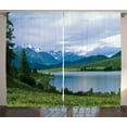 thumbnail image 1 of Ambesonne Mountain Curtains 2 Panel Set, Snowy Belukha Peaks, 108" x 108", Fern Green Pale Blue, 1 of 3