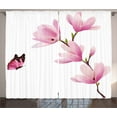 thumbnail image 1 of Ambesonne Nature Curtains 2 Panel Set, Blossom Branch Flowers, 108" x 96", Pink Maroon Burgundy, 1 of 2