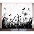 thumbnail image 1 of Ambesonne Nature Curtains 2 Panel Set, Grass Bush Meadow Spring, 108" x 84", Black White, 1 of 3