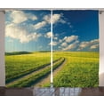 thumbnail image 1 of Ambesonne Nature Curtains 2 Panel Set, Spring Rural Country, 108" x 108", Apple Green Dark Blue, 1 of 3