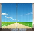thumbnail image 1 of Ambesonne Nature Curtains 2 Panel Set, Sunny Sky Clouds Daisy, 108" x 96", Sky Blue Green Cream, 1 of 3