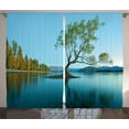 thumbnail image 1 of Ambesonne Spring Curtains 2 Panel Set, Tree Lake Nature Themed, 108" x 96", Teal Fern Green, 1 of 3