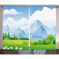 thumbnail image 1 of Ambesonne Nature Curtains 2 Panel Set, Summer Meadow with Daisy, 108" x 84", Lime Green Pale Blue, 1 of 3