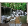 thumbnail image 1 of Ambesonne Nature Curtains 2 Panel Set, Tropical Forest Scenery, 108" x 90", Forest Green Brown White, 1 of 3