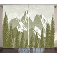 thumbnail image 1 of Ambesonne Nature Curtains 2 Panel Set, Woodcut Style Mountain Land, 108" x 84", Army Green and White, 1 of 3