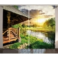 thumbnail image 1 of Ambesonne Nature Curtains 2 Panel Set, Wooden House by the Lake, 108" x 84", Multicolor, 1 of 3
