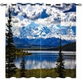 thumbnail image 1 of Nature Curtains, Spring Alaska Woodland Snow Mountain Lake Landscape Scenery Print Patterned Waterproof Fabric Grommet Window Drapes for Bedroom Living Room Cafe Office 2 Panels W52 x L84, 1 of 6
