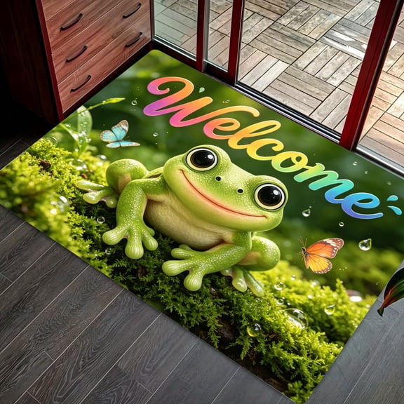 Nature Cute Frog Welcome Doormat, Indoor Outdoor Front Door Seasonal Party Decor, Thanksgiving Christmas Gift