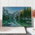 thumbnail image 1 of Nature Cutting Board, Autumn Landscape with Faded Trees and Mountains Pure Reflection in Water Dream Photo, Decorative Tempered Glass Cutting and Serving Board, Large Size, Green Grey, by Ambesonne, 1 of 5