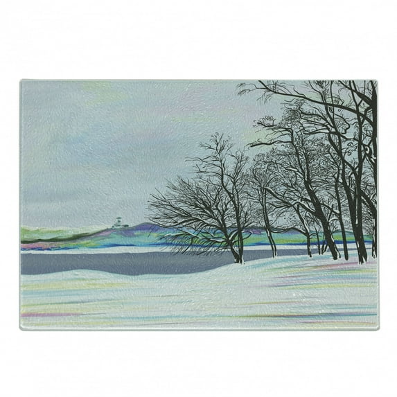 Nature Cutting Board, Rural Winter Forest with Leafless Tree Branches Digital Vibrant Effects Art, Decorative Tempered Glass Cutting and Serving Board, Small Size, Multicolor, by Ambesonne