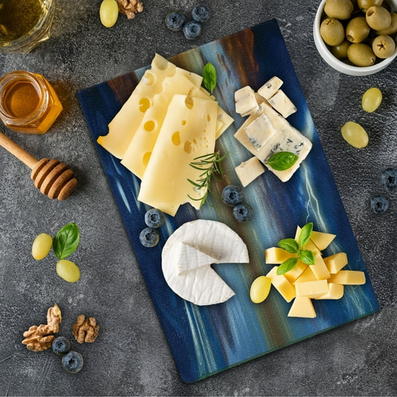 Nature Cutting Board, Thunder over the Sea with Reflections Storm Theme Mother Earth Theme Image, Decorative Tempered Glass Cutting and Serving Board, Small Size, Orange Blue, by Ambesonne