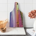 thumbnail image 1 of Nature Cutting Board, Tulip Fields and Windmills in European Landscape with a Sunset Sky View, Decorative Tempered Glass Cutting and Serving Board, Wine Bottle Shape, Orange Pink Purple, by Ambesonne, 1 of 5