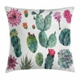 thumbnail image 1 of Nature Decor Throw Pillow Cushion Cover, Desert Botanic Herbal Cartoon like Cactus Plant Flower with Spikes Print, Decorative Square Accent Pillow Case, 18 X 18 Inches, Green and Pink, by Ambesonne, 1 of 2