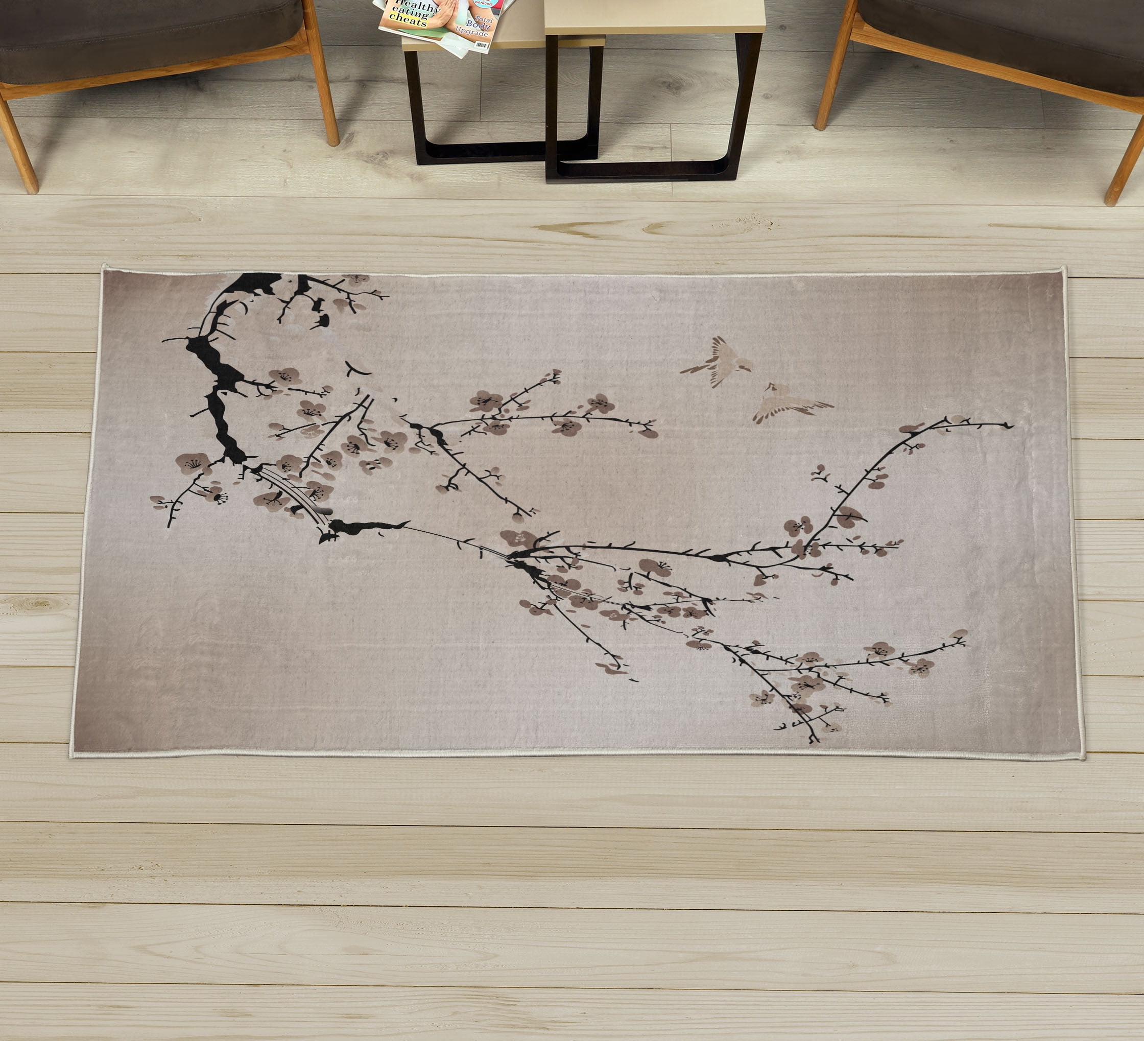 Nature Decorative Rug, Flowers Buds and Birds with Cherry Branches ...