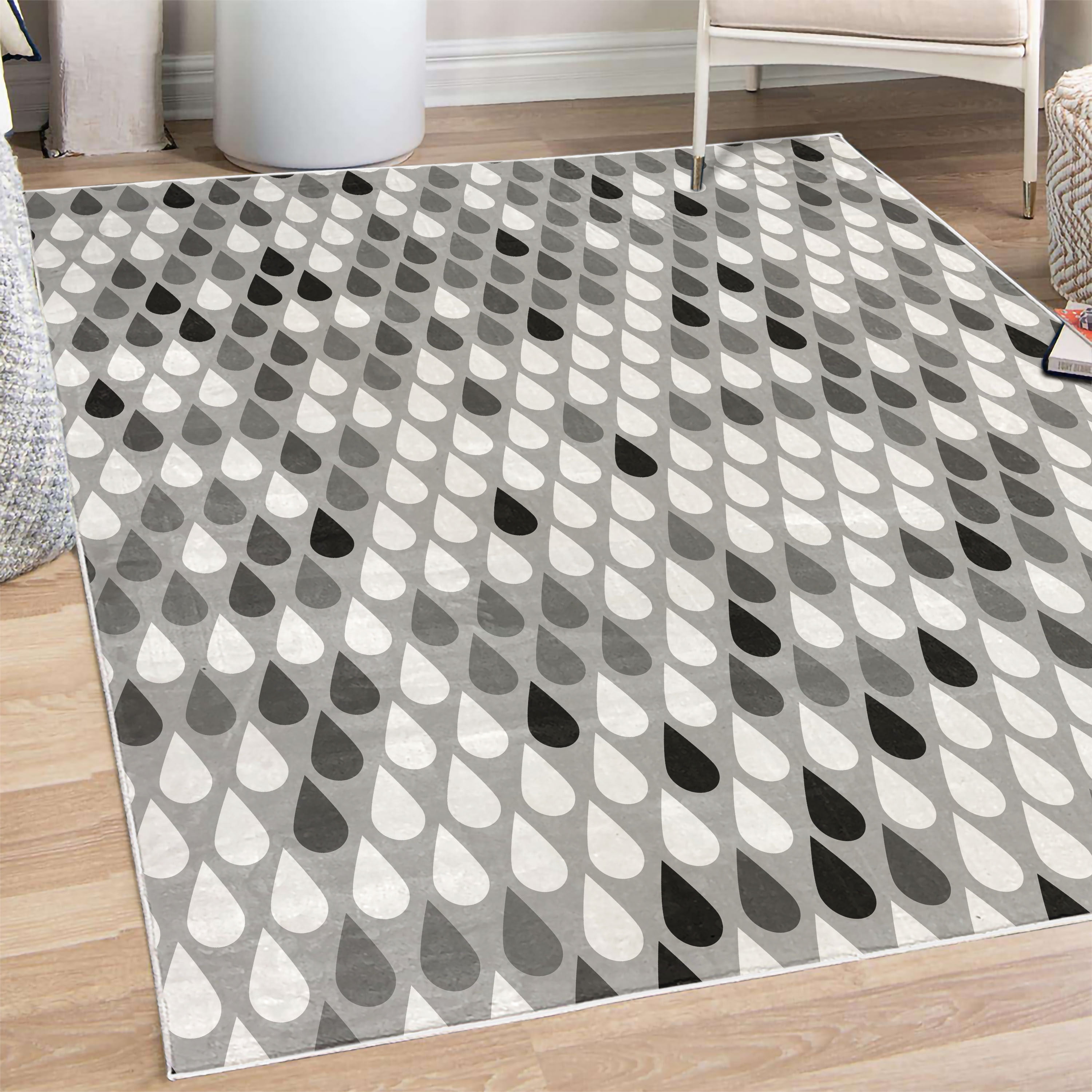 Nature Decorative Rug, Repeated Minimalist Rain Drops Splashes Tears of ...