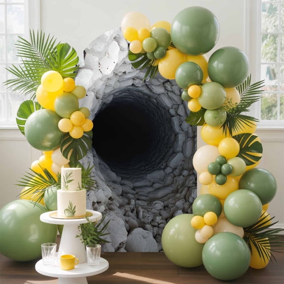 Nature Deep Well Arch Backdrop Cover, 5FT, Stone Piles Dark Space Mysterious Shadows Spandex Arch Covers Double-Sided Backdrop for Wedding Birthday Party Photo Background Decoration