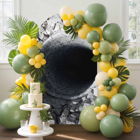 Nature Deep Well Arch Backdrop Cover, 5FT, Stone Piles Shadows Dark Space Mysterious Spandex Arch Covers Double-Sided Backdrop for Wedding Birthday Party Photo Background Decoration
