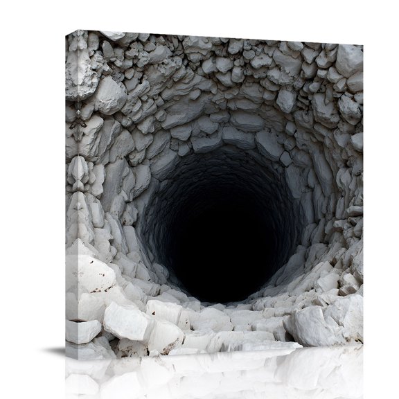Nature Deep Well Canvas Wall Art for Living Room, Stone Piles Dark Space Mysterious Shadows Poster Print Painting for Bedroom Office Home Decoration Wall Pictures Prepare To Hang 8"x8"