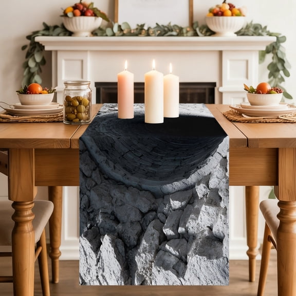 Nature Deep Well Dining Table Runner, Stone Piles Shadows Dark Space Mysterious Washable Table Runners Kitchen Coffee Table Center Decor for Home Party Holiday Wedding 13 x 70 Inches