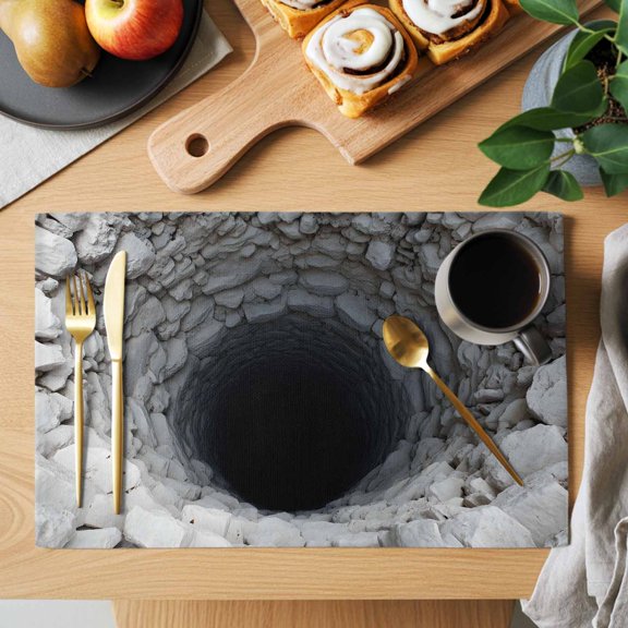 Nature Deep Well Placemats Set of 2, Stone Piles Dark Space Mysterious Shadows Heat Insulated Linen Place Mats, Washable Stain-Proof Table Mats for Dining Tables Holiday Decor 13x19 Inches