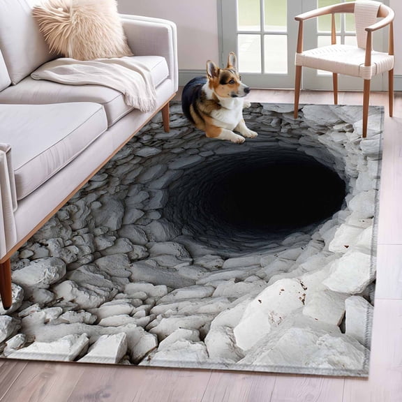 Nature Deep Well Runner Rug Non Slip 2.7x5 Stone Piles Dark Space Mysterious Shadows Washable Rug Runner for Hallways Low Pile Kitchen Rugs Stain Resist Carpet for Bathroom Bedroom Entryway