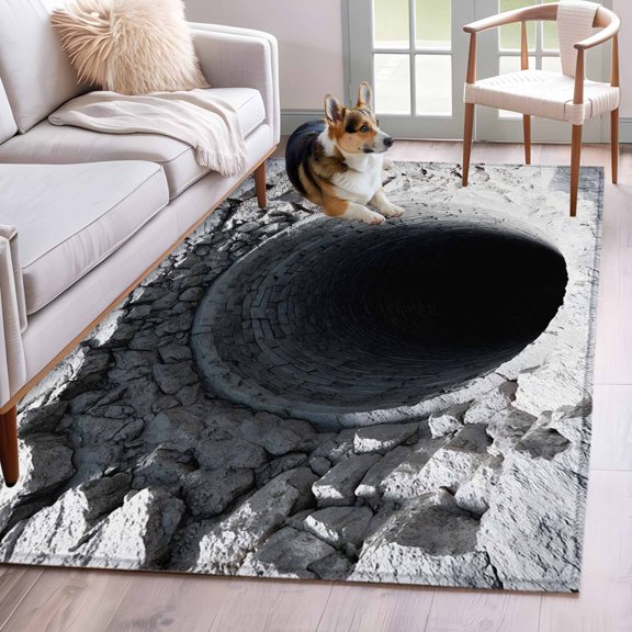 Nature Deep Well Runner Rug Non Slip 2.7x5 Stone Piles Shadows Dark Space Mysterious Washable Rug Runner for Hallways Low Pile Kitchen Rugs Stain Resist Carpet for Bathroom Bedroom Entryway