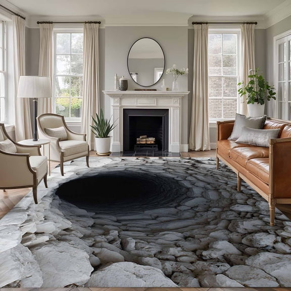 Nature Deep Well Stone Piles Dark Space Mysterious Shadows , Soft Non Slip Rugs Stain Repellent Indoor Felt Carpet for Living Dining Room Bedroom Home Office
